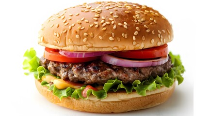 Juicy hamburger on white background. 