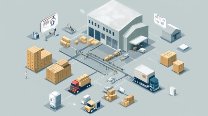 Fototapeta premium A supply chain flow diagram showing the steps from manufacturing to last-mile delivery, highlighting logistics complexity.
