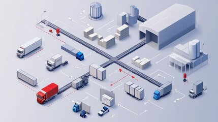 Fototapeta premium A supply chain flow diagram showing the steps from manufacturing to last-mile delivery, highlighting logistics complexity.