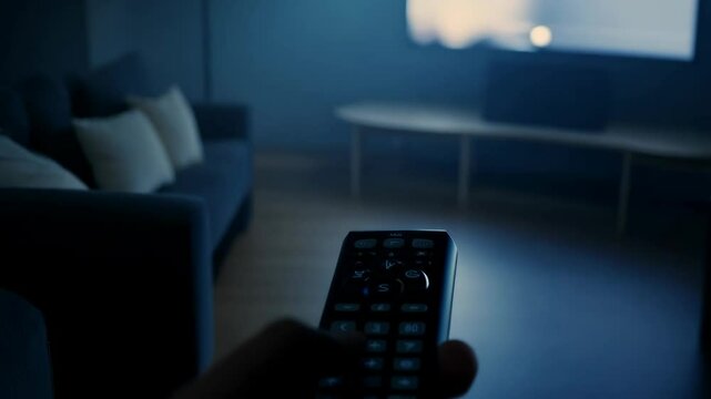 Nighttime Entertainment: Hand Holding Smart TV Remote Control for Watching Movies