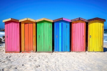 Naklejka premium Vibrant changing rooms at St James Beach in Muizenberg Cape Town South Africa
