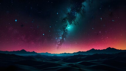Fototapeta premium Fantasy Night Desert Landscape with Milky Way Galaxy Sky