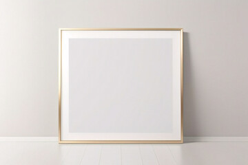 Imagen mínima de marco cuadrado blanco vacío simulada colgada sobre fondo de pared blanca con luz y sombra de ventana. aislar imagen	