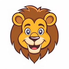 Obraz premium Cute Smiling Lion Head on a White Background: Adorable and Cheerful Lion Face Featuring a Bright Smile and Friendly Expression.