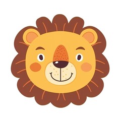 Obraz premium Cute Smiling Lion Head on a White Background: Adorable and Cheerful Lion Face Featuring a Bright Smile and Friendly Expression.