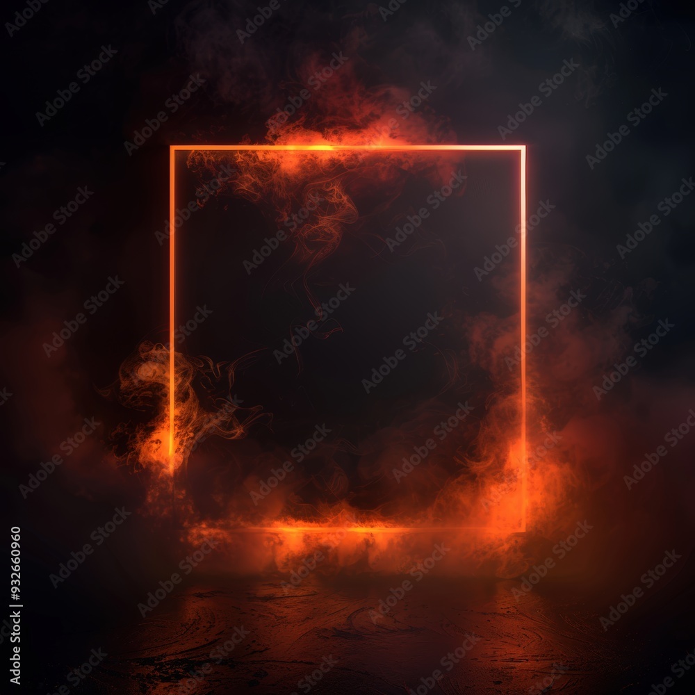 Poster glowing frame in smoke