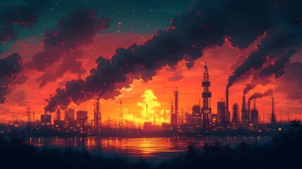 Obraz premium Oil Price Surge and Government Regulation:A Futuristic Cityscape