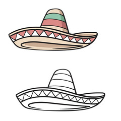 sombrero isolated on white background. hand drawn, coloring, black. simple design outline style. you can change color you want. vector illustrations