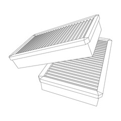 Car engine air filters. Auto spare part. Car care service maintenance. Wireframe low poly mesh vector illustration.