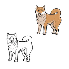 cartoon shiba inu hand drawn with line art style. simple design outline style and black. dog vector illustrations