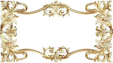Baroque-Style Decorative Frame with Gilded Effect: Rectangular Frame Featuring Rich Ornamentation and Elaborate Details, Including Scrolls, Leaves, and Floral Elements in Symmetrical Arrangement. 