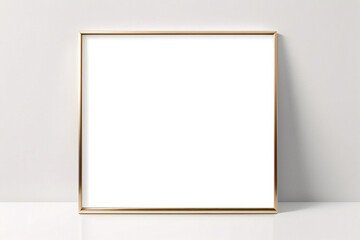 Obraz premium Maqueta de marco de póster de imagen de madera mínima sobre papel tapiz blanco 