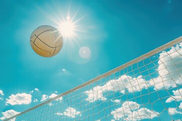 Volleyball on the beach sunny sky blue