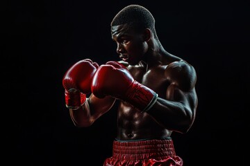 Young boxer against dark background