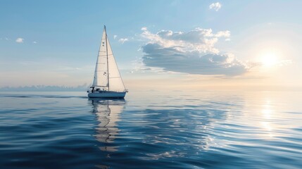 Fototapeta premium Sailing Boat on Serene Ocean with Clear Blue Sky Scene