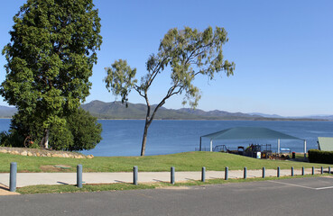 Water, trees and park at Lake Awoonga near Gladstone in Queensland, Australia