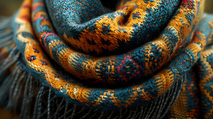Fototapeta premium Closeup of a Colorful Knitted Scarf - A Photo of a Detailed Knitted Fabric