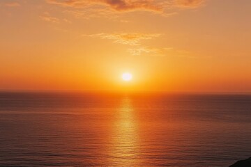 Fototapeta premium Sunset Over the Sea with Orange Sky and Horizon View from Above, Serene Seascape