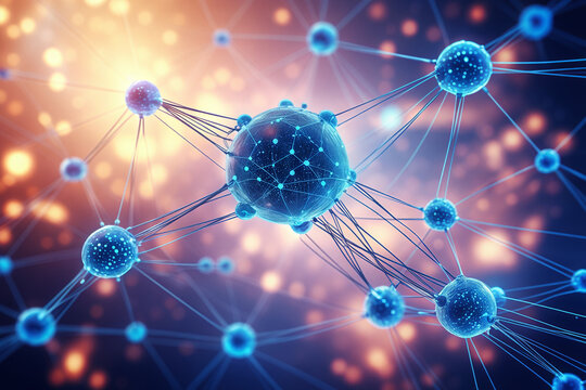 Point-and-line connection digital neural network artificial intelligence concept