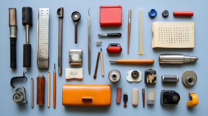 Vintage Tools on Blue.