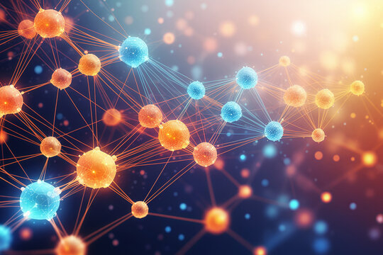 Point-and-line connection digital neural network artificial intelligence concept