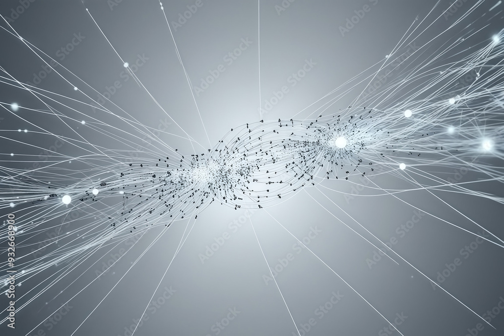 Poster white cyber big data flow particles . digital neural network. concept of ai artificial intelligence 