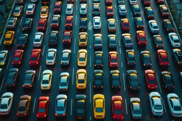Fototapeta premium Heavy traffic during rush hour with many cars on the road seen from above