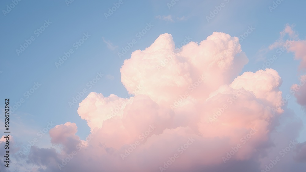 Wall mural Soft pink clouds against a blue sky at sunset