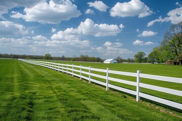 Fototapeta premium Horse farm with white fence