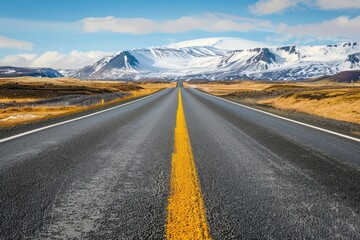 Iceland Ring road No 1 with mountain view on southern side
