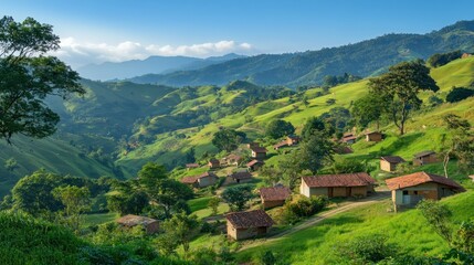 Picturesque Village Nestled Among Rolling Hills