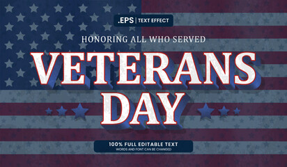 Design editable text effect, Veterans Day 3d bold vector illustration