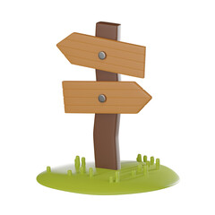 Wooden Directional Sign, of Wood Symbol for Navigation and Wayfinding. 3D Render