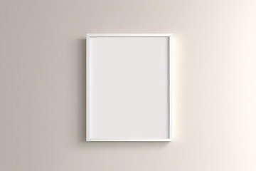 窓の光と影を持つ白い壁の背景に掛かっている最小限の空の正方形の白いフレーム画像のモックアップ。画像を分離する	
