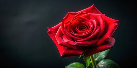 Close-up of a vibrant red rose against a dark green and black background, red, rose, flower, close-up, vibrant, dark, background