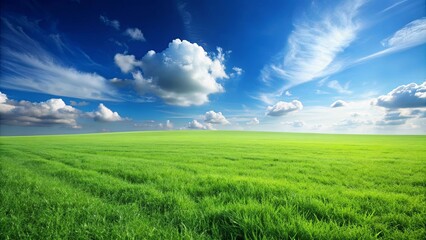 Fototapeta premium Endless expanse of lush green grass under a clear blue sky, grassland, vast, meadow, landscape, horizon, peaceful, serene