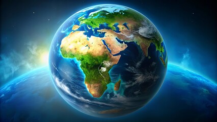 Fototapeta premium Planet earth with blue oceans and green landmasses, earth, world, globe, nature, environment, planet