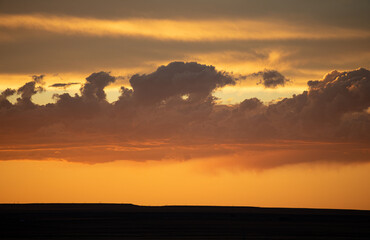 Gorgeous orange clouds sunset in Wyoming 