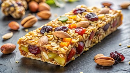 Fototapeta premium Close-up of a nutritious granola bar with oats, nuts