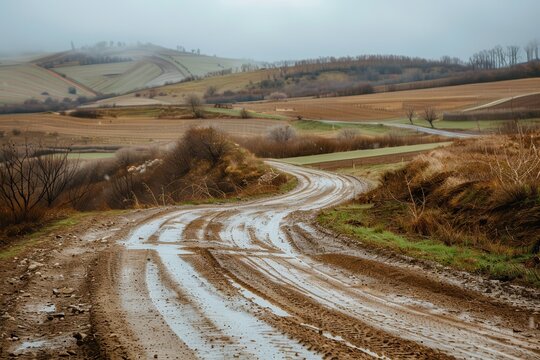 Muddy terrain with hills perfect for motocross and extreme sports