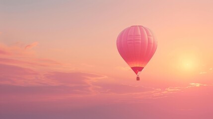 Fototapeta premium A serene image of a single air balloon against a pastel sunset sky, perfect for evoking a calm and peaceful mood.