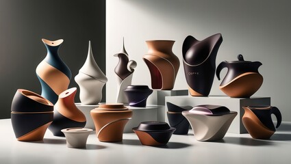 Product photos with eye catching shapes to represent coffee packaging products