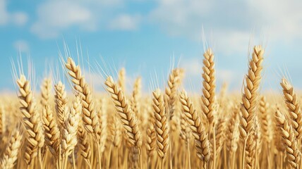 Fototapeta premium Organic wheat field, golden ears swaying in wind, 3D illustration