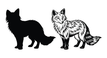 vector illustration of wolf , black and whie background