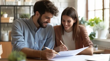 Obraz premium Happy Couple Signing Documents.