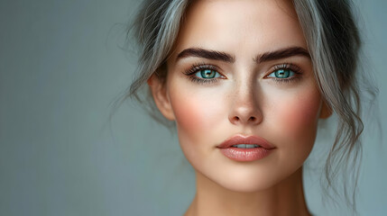 Fototapeta premium Close-up portrait of a woman with striking features and soft lighting.