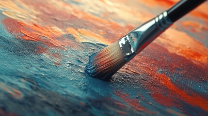 Obraz premium An artist brush hovering above a canvas, frozen in the moment before creation begins.