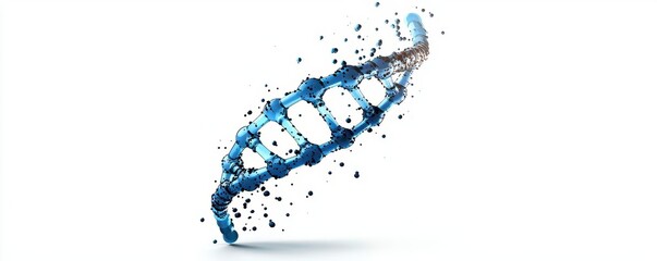 Minimalist blue and white DNA strand, biotechnology and genetics research