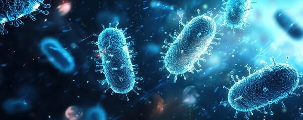 Simple abstract blue bacteria icon, microbiology and research theme