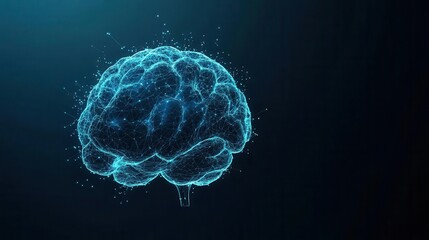 Fototapeta premium Simple blue abstract brain outline with data points, neuroscience and AI concept